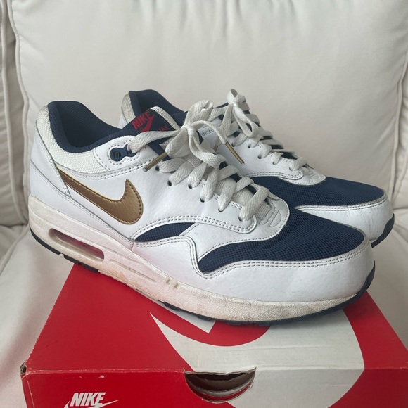 Nike Air Max 1 Essential USA Olympics Size US 11 White Metallic Gold Mid Navy - Picture 2 of 8